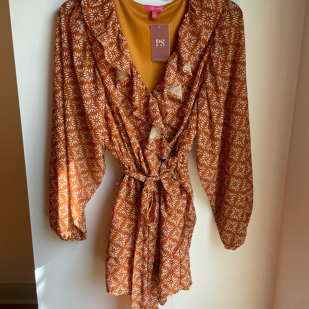 Spring Rust Romper with Geometric pattern New With Tags